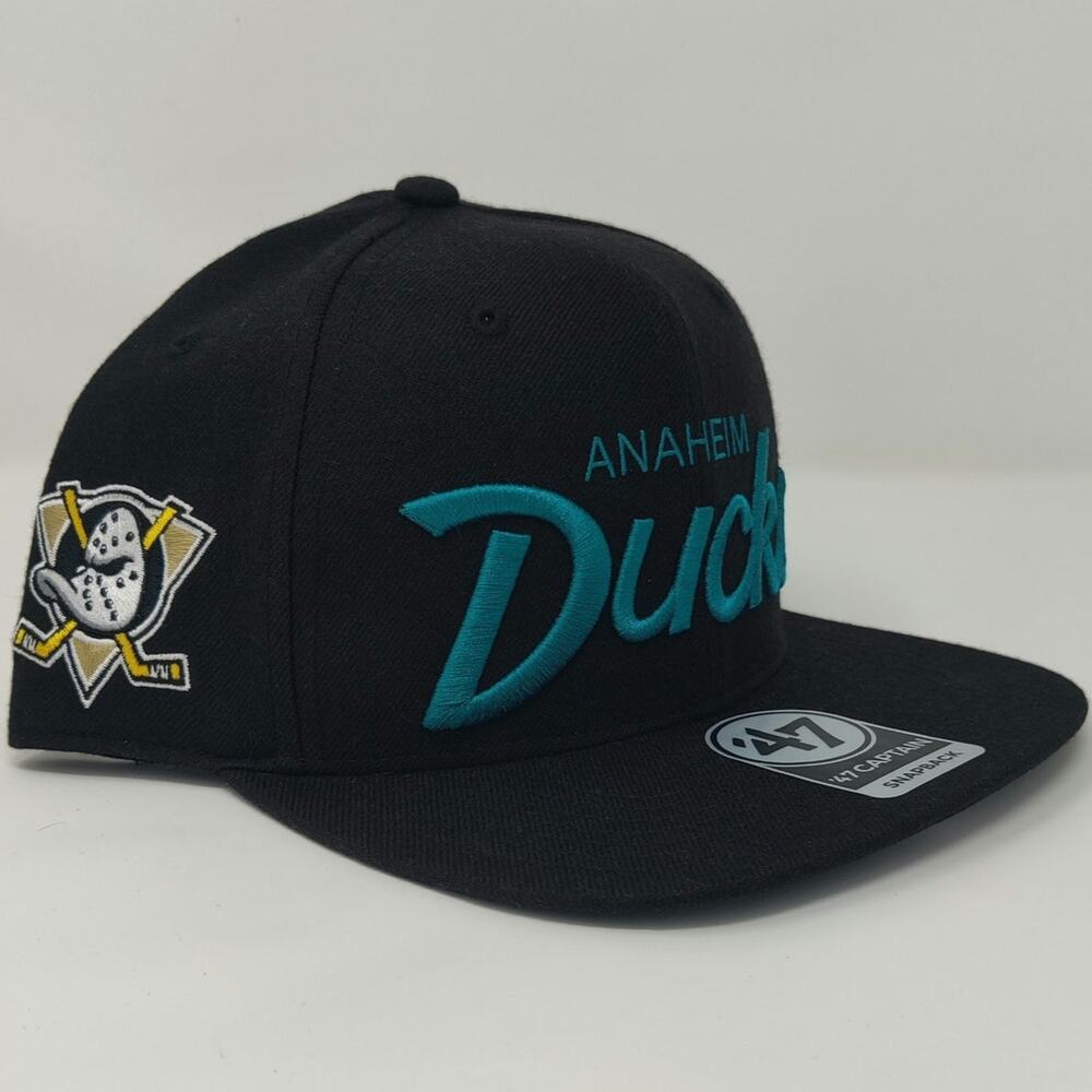NHL Anaheim Mighty Duck Retro Snapback Logo Patch Scriptures Captain '47 NEW Hat